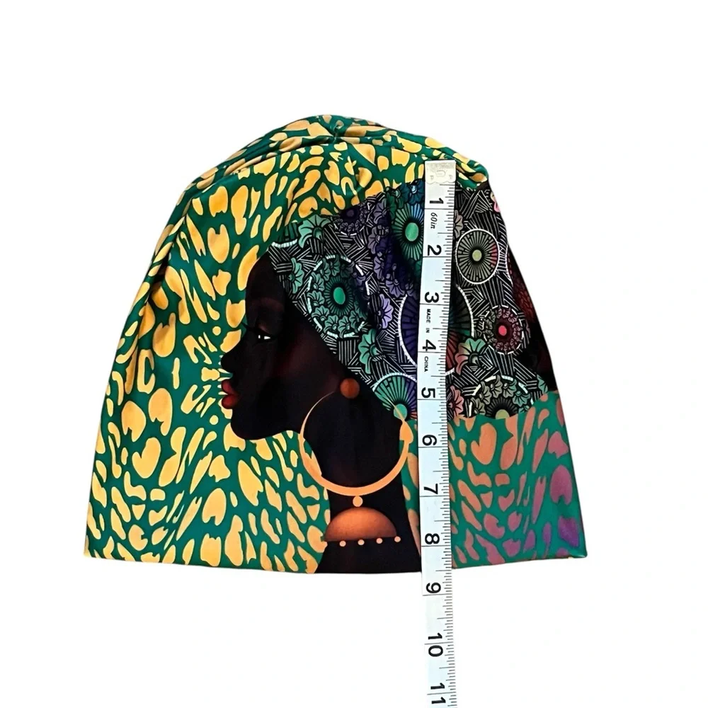 African Print Colorful Hunter Green Gold Yellow Blue Black Patterned Headwrap